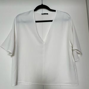 Zara White V neck Blouse
